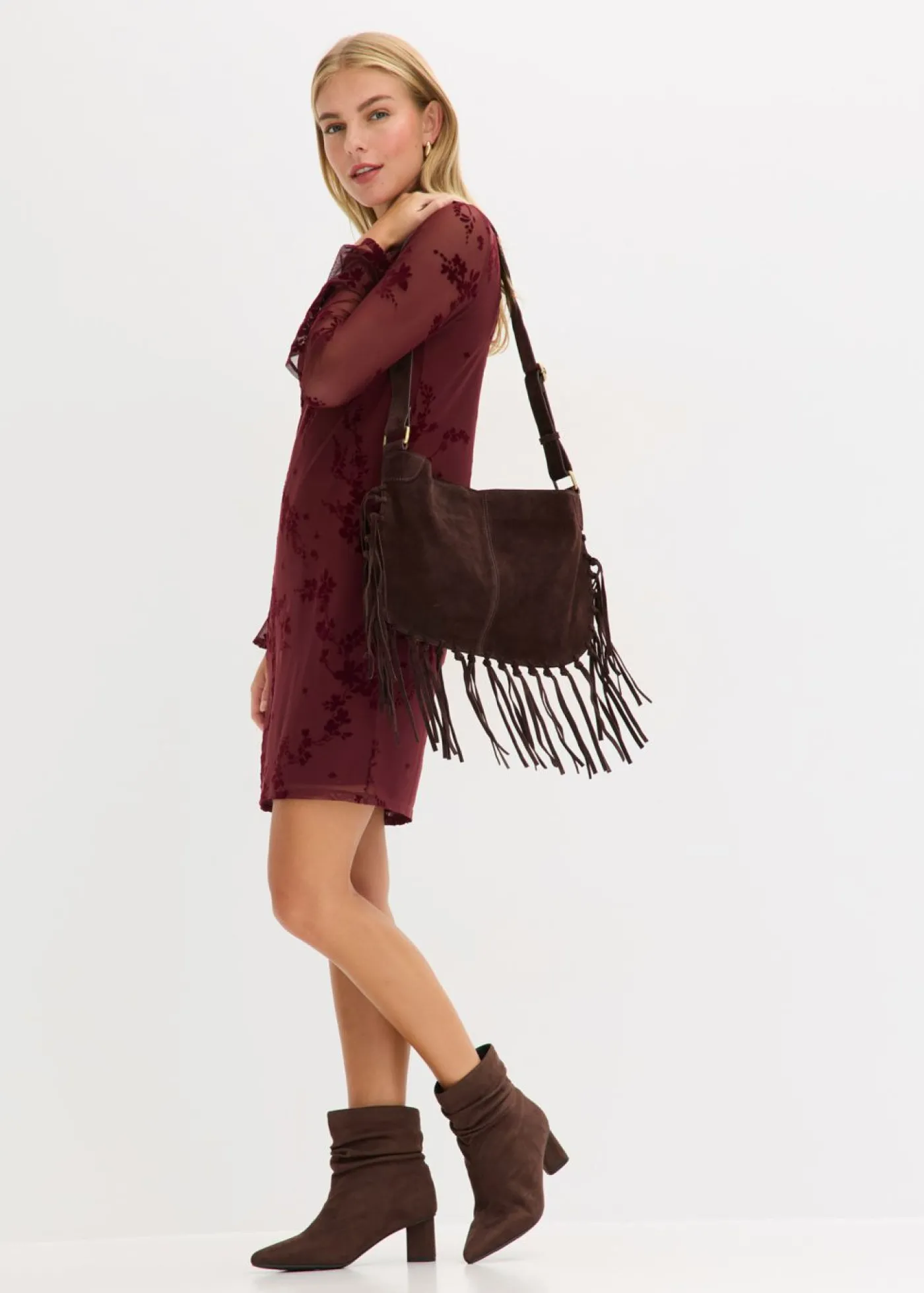 bonprix bonprix Vestido corto con malla rojo avellana