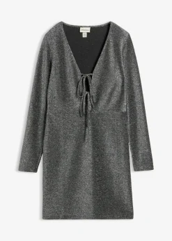 bonprix bonprix Vestido corto con material brillante y detalle de lazo Negro-plata Discount