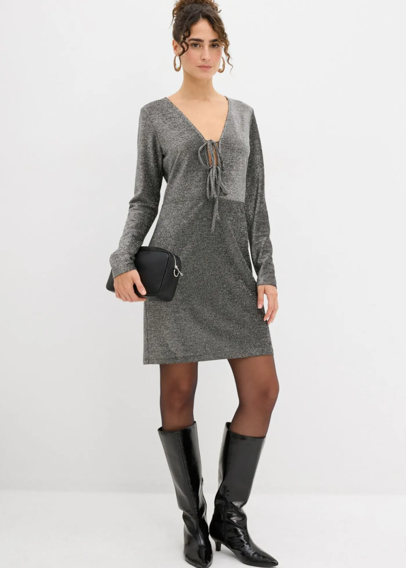 bonprix bonprix Vestido corto con material brillante y detalle de lazo Negro-plata Discount
