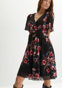 bonprix bonprix Vestido corto de malla Negro con flores Best