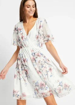 bonprix bonprix Vestido corto de malla blanco con flores Discount