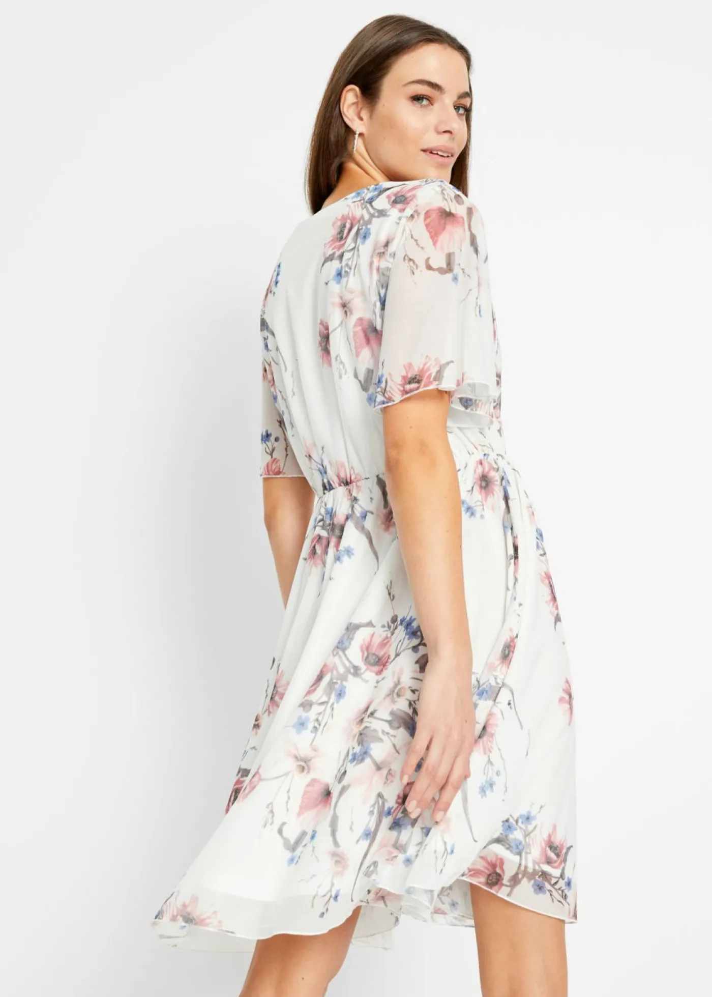 bonprix bonprix Vestido corto de malla blanco con flores Discount