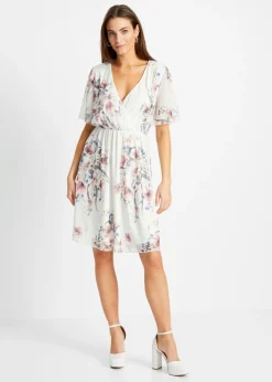 bonprix bonprix Vestido corto de malla blanco con flores Discount