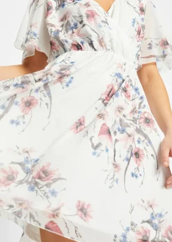 bonprix bonprix Vestido corto de malla blanco con flores Discount