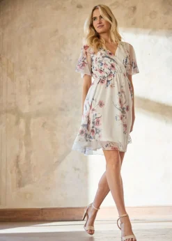 bonprix bonprix Vestido corto de malla blanco con flores Discount