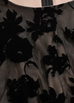 bonprix bonprix Vestido corto de malla fina con estampado flocado Negro-beige de flores Outlet