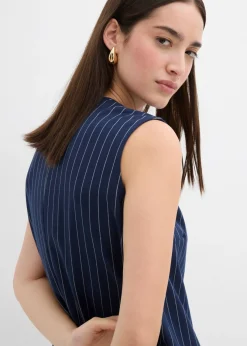 bonprix bonprix Vestido corto de mezcla de viscosa con raya diplomática azul marino-blanco rayas verticales Outlet