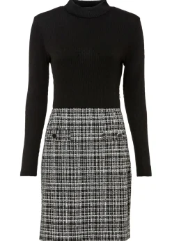 bonprix bonprix Vestido corto de mezcla de viscosa fluida Negro-blanco a cuadros Outlet