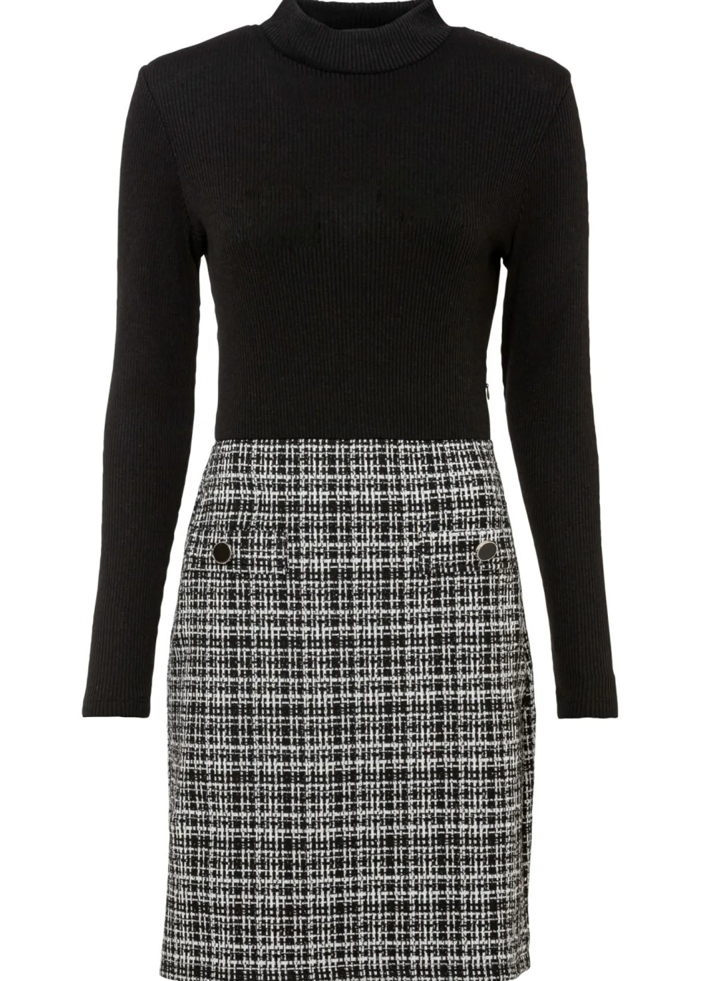 bonprix bonprix Vestido corto de mezcla de viscosa fluida Negro-blanco a cuadros Outlet