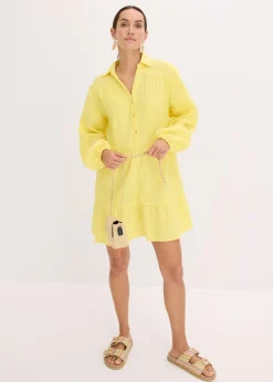 bonprix bonprix Vestido corto de muselina con paneles Amarillo suave Online