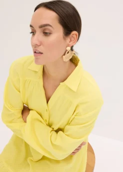 bonprix bonprix Vestido corto de muselina con paneles Amarillo suave Online