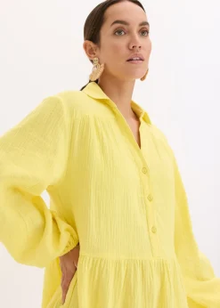 bonprix bonprix Vestido corto de muselina con paneles Amarillo suave Online