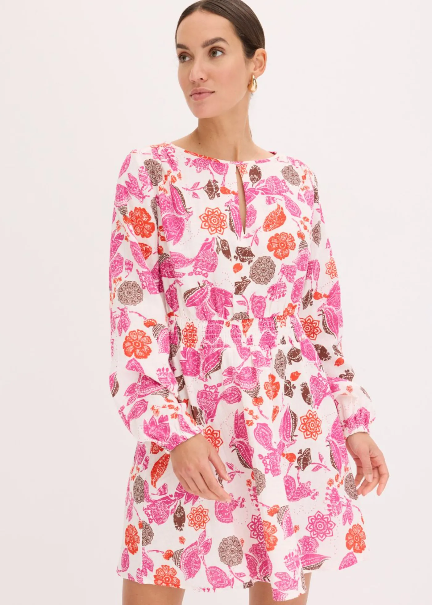 bonprix bonprix Vestido corto de muselina Blanco lana de flores Best