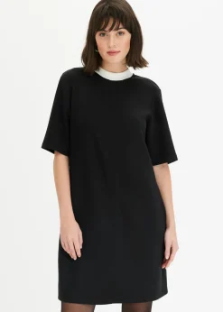 bonprix bonprix Vestido corto de neopreno con cuello alto Negro-blanco lana New
