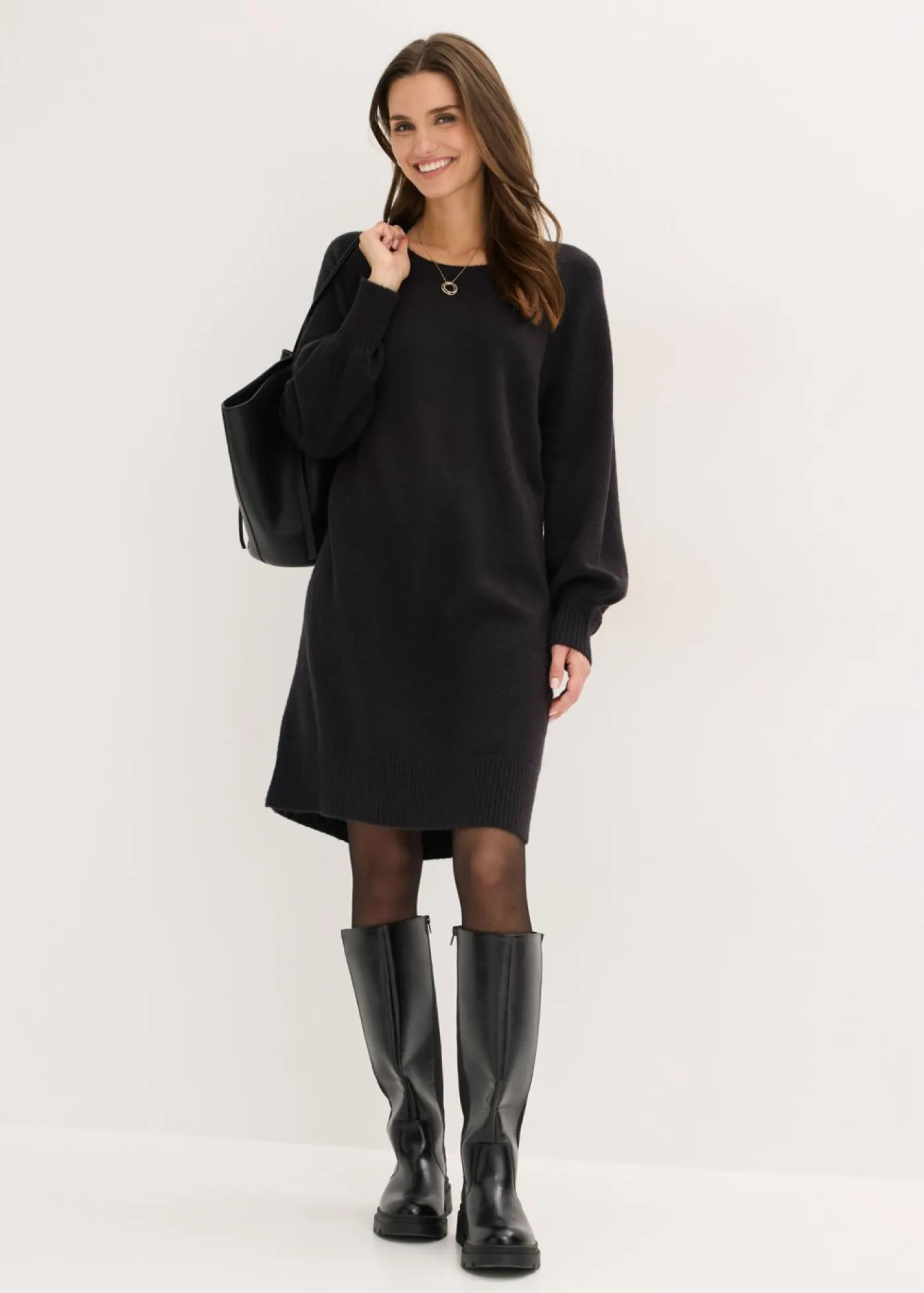 bonprix bonprix Vestido corto de punto Negro Sale