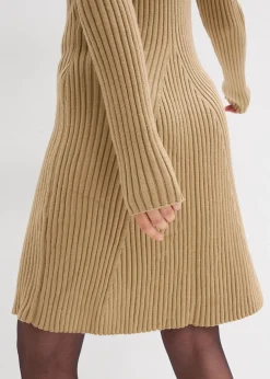 bonprix bonprix Vestido corto de punto de suave mezcla de viscosa Caqui claro New