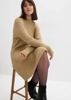 bonprix bonprix Vestido corto de punto de suave mezcla de viscosa Caqui claro New