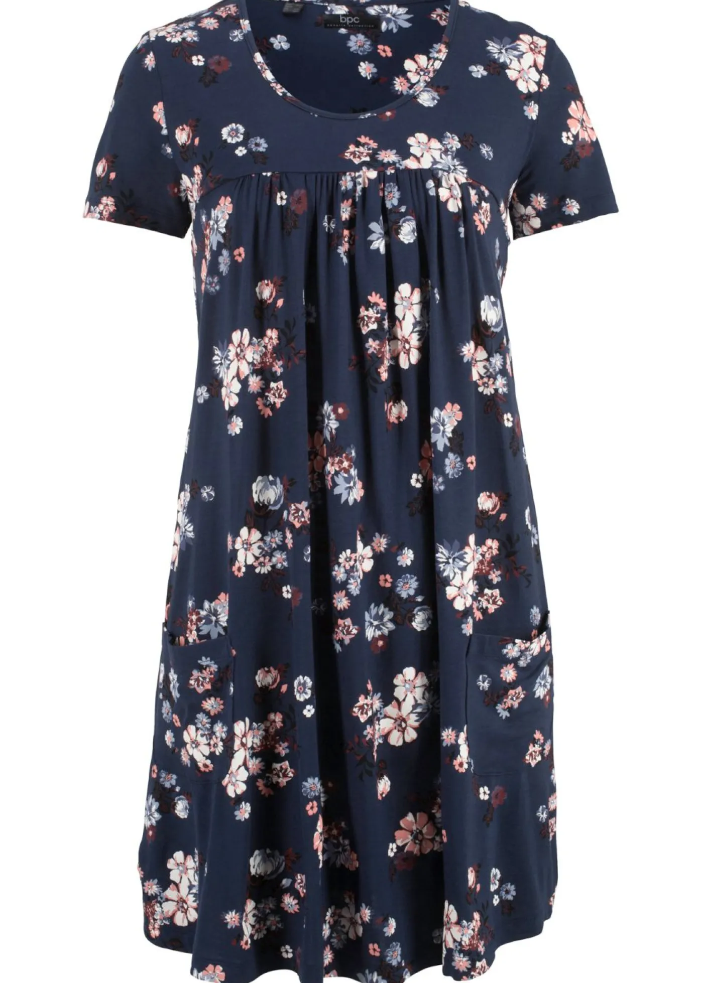 bonprix bonprix Vestido corto de punto de suave mezcla de viscosa azul marino con flores New