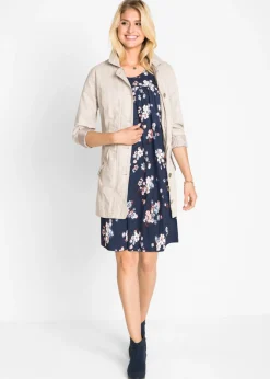 bonprix bonprix Vestido corto de punto de suave mezcla de viscosa azul marino con flores New
