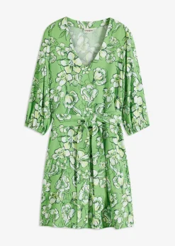 bonprix bonprix Vestido corto de suave mezcla de viscosa Verde trébol de flores