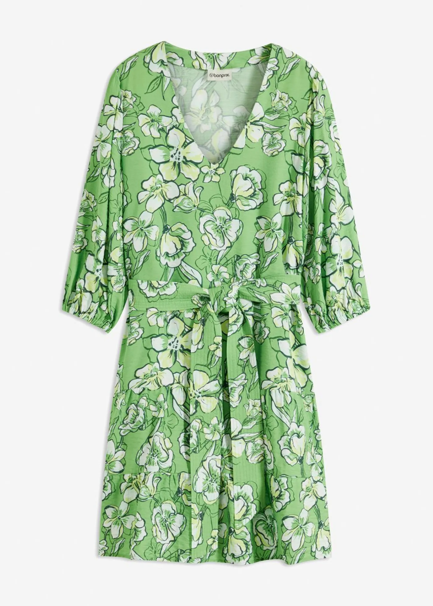 bonprix bonprix Vestido corto de suave mezcla de viscosa Verde trébol de flores
