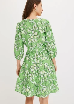 bonprix bonprix Vestido corto de suave mezcla de viscosa Verde trébol de flores