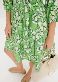 bonprix bonprix Vestido corto de suave mezcla de viscosa Verde trébol de flores