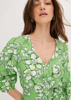 bonprix bonprix Vestido corto de suave mezcla de viscosa Verde trébol de flores