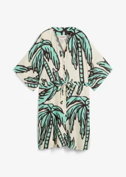 bonprix bonprix Vestido corto de viscosa fluida con mangas tipo kimono crudo-marrón oscuro-azul mentol Outlet