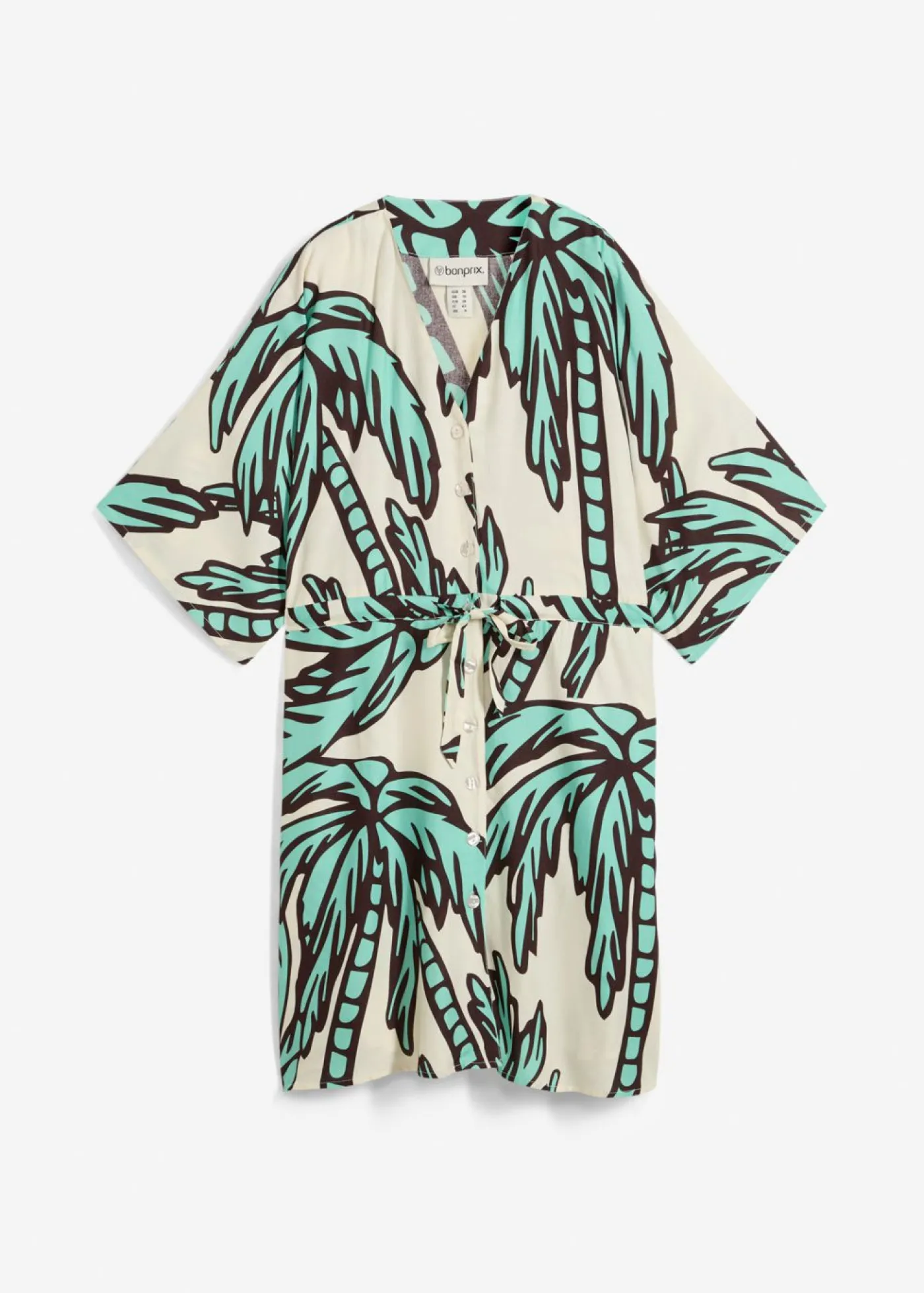 bonprix bonprix Vestido corto de viscosa fluida con mangas tipo kimono crudo-marrón oscuro-azul mentol Outlet