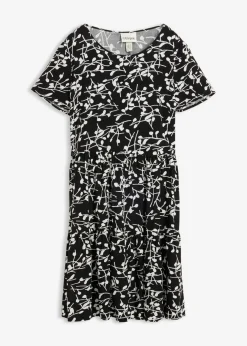 bonprix bonprix Vestido corto de viscosa fluida Negro-blanco lana Discount