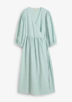 bonprix bonprix Vestido cruzado de material estructurado salvia ahumado-blanco lana a cuadros New