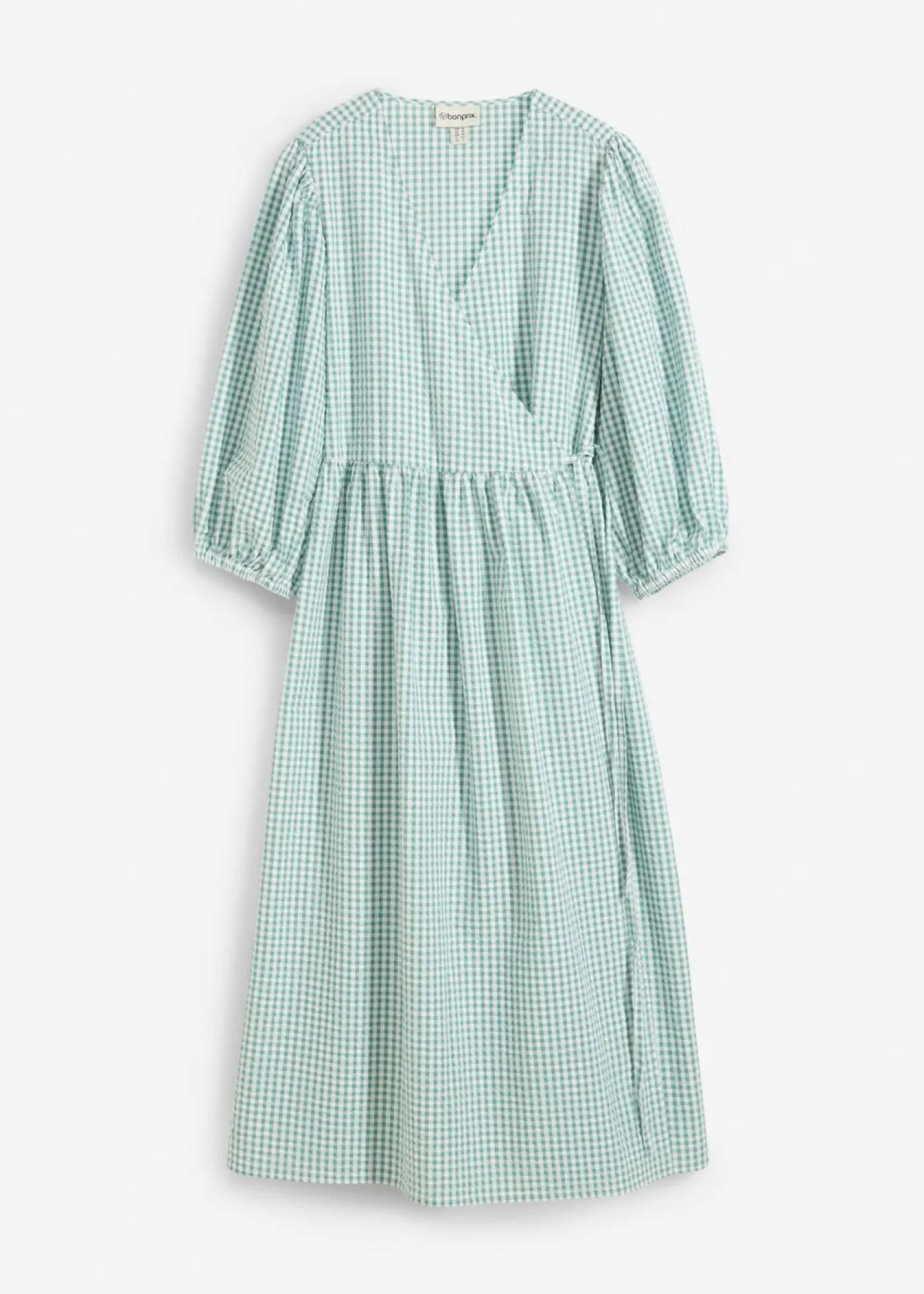 bonprix bonprix Vestido cruzado de material estructurado salvia ahumado-blanco lana a cuadros New