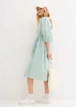 bonprix bonprix Vestido cruzado de material estructurado salvia ahumado-blanco lana a cuadros New