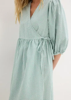 bonprix bonprix Vestido cruzado de material estructurado salvia ahumado-blanco lana a cuadros New