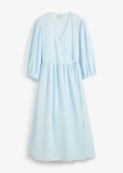 bonprix bonprix Vestido cruzado de material estructurado azul hielo-blanco lana a cuadros Hot