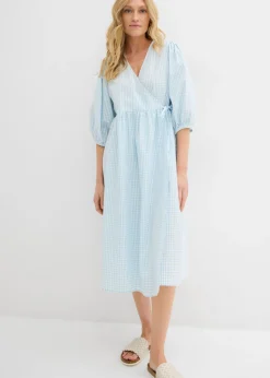 bonprix bonprix Vestido cruzado de material estructurado azul hielo-blanco lana a cuadros Hot