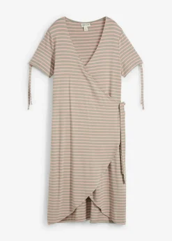 bonprix bonprix Vestido cruzado de mezcla fluida de viscosa y elastano rosa vintage-verde alga con rayas Clearance