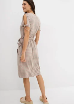 bonprix bonprix Vestido cruzado de mezcla fluida de viscosa y elastano rosa vintage-verde alga con rayas Clearance