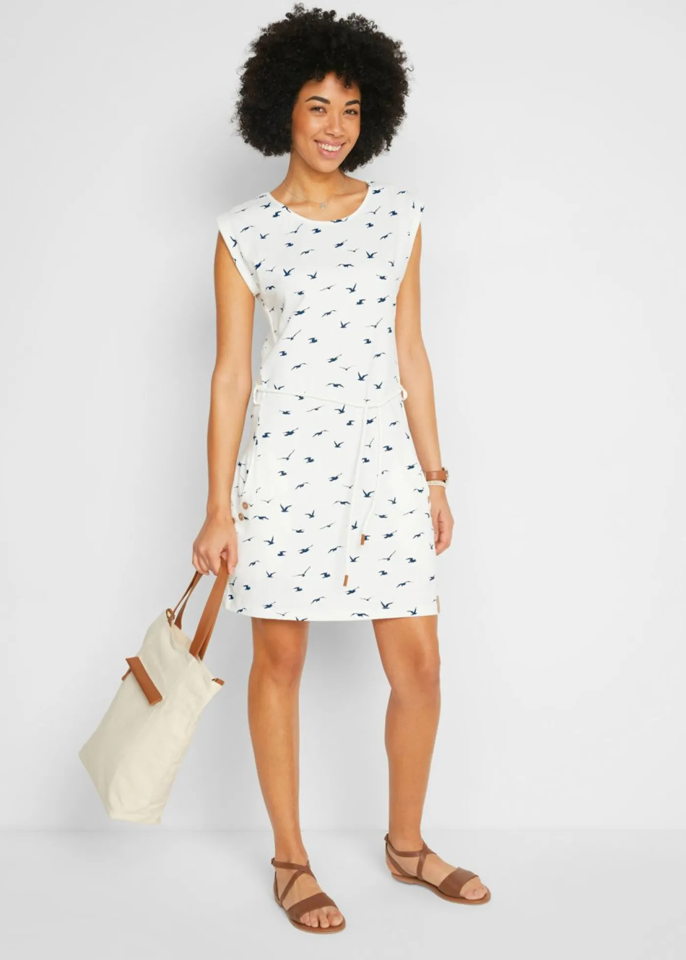 bonprix bonprix Vestido de algodón Blanco lana Sale