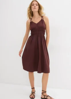 bonprix bonprix Vestido de algodón orgánico puro con tirantes Marrón tierra Outlet
