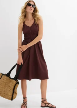 bonprix bonprix Vestido de algodón orgánico puro con tirantes Marrón tierra Outlet