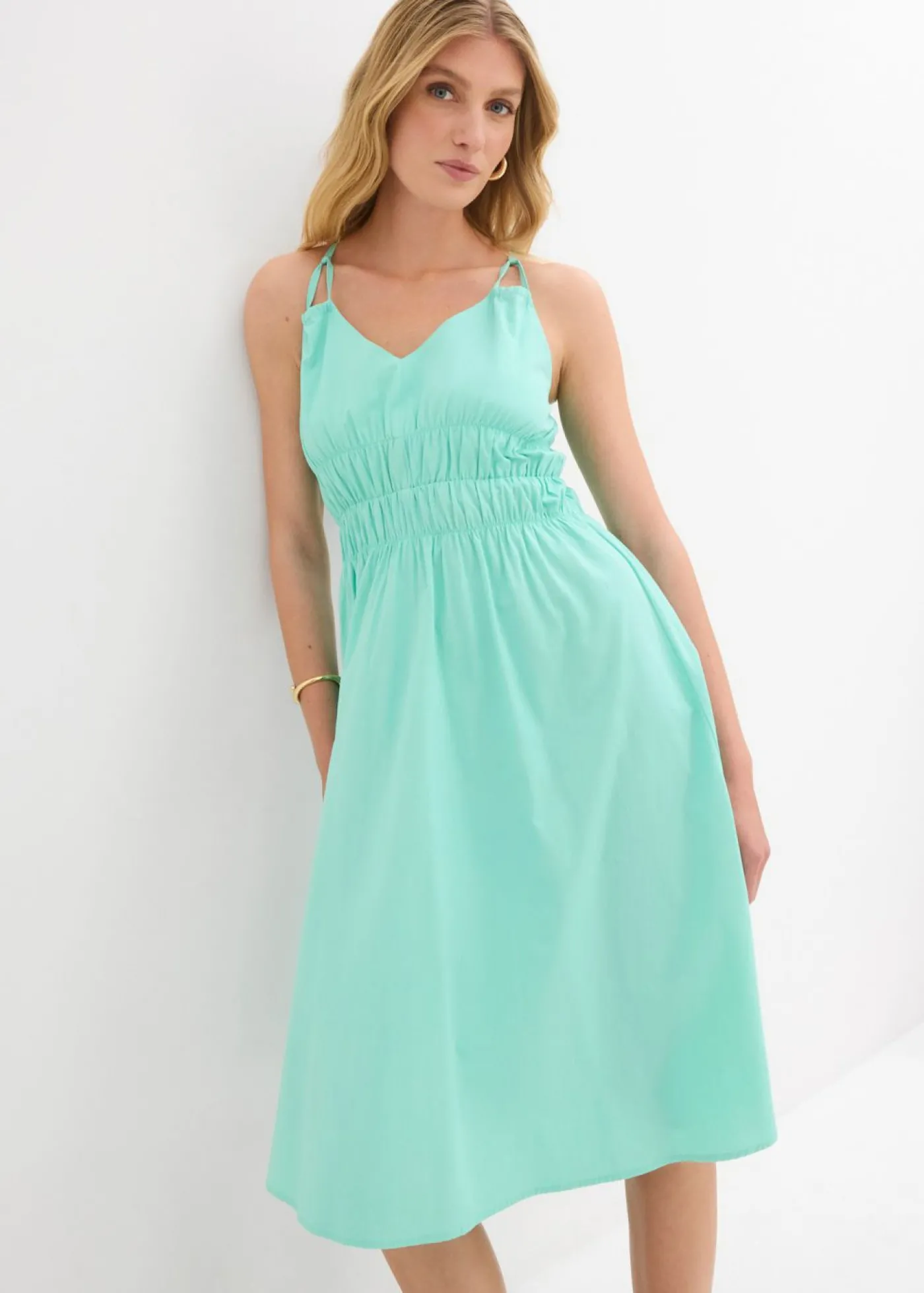 bonprix bonprix Vestido de algodón orgánico puro con tirantes Azul mentol Discount