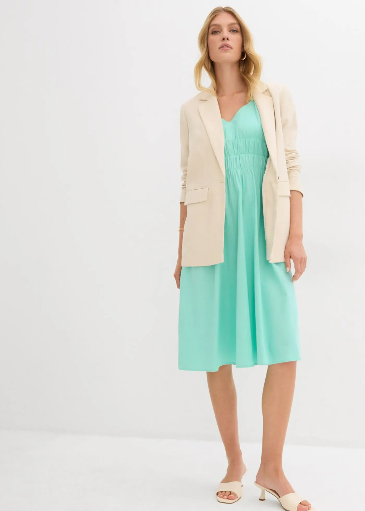 bonprix bonprix Vestido de algodón orgánico puro con tirantes Azul mentol Discount