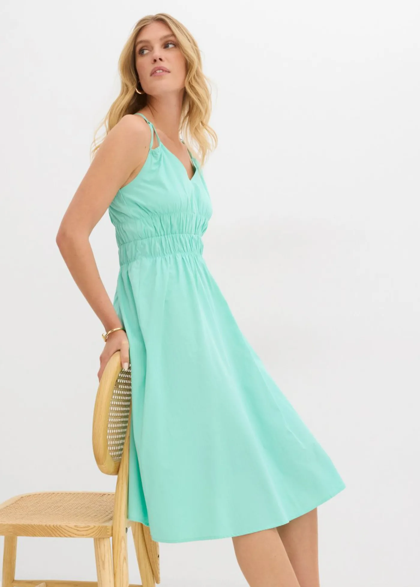bonprix bonprix Vestido de algodón orgánico puro con tirantes Azul mentol Discount