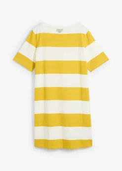 bonprix bonprix Vestido de algodón orgánico puro con corte boxy curry limón-blanco lana con rayas Sale