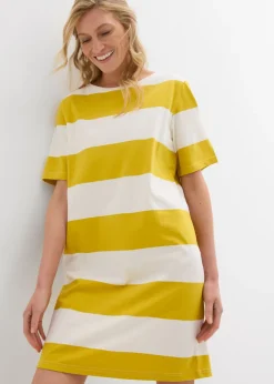 bonprix bonprix Vestido de algodón orgánico puro con corte boxy curry limón-blanco lana con rayas Sale