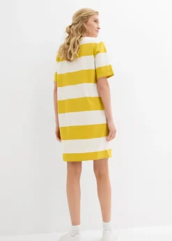 bonprix bonprix Vestido de algodón orgánico puro con corte boxy curry limón-blanco lana con rayas Sale