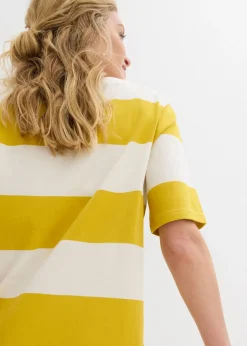 bonprix bonprix Vestido de algodón orgánico puro con corte boxy curry limón-blanco lana con rayas Sale