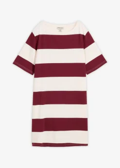 bonprix bonprix Vestido de algodón orgánico puro con corte boxy Rojo avellana-blanco lana